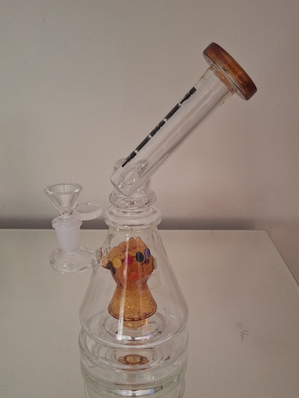 Clear Glass Home Accent with Amber Infinity Gauntlet Detail
